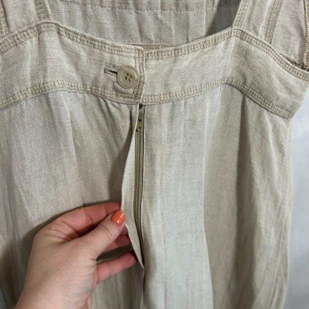 VTG Karen Alexander Pinafore Overall Maxi Dress 10 Linen Flax Blend Tan Mori Kei - Picture 7 of 11